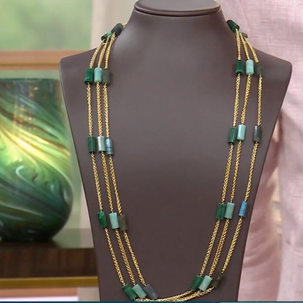 Rarities Carol Brodie Gold-Plated Silver Barrel-Cut Amazonite Bead Necklace NWT - Picture 5 of 14